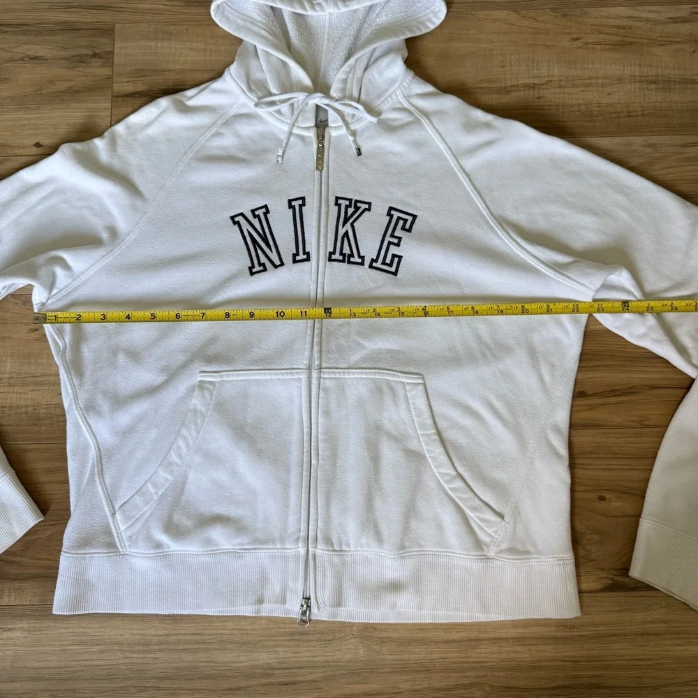 Nike White Embroidered Spell Out Logo Full Zip Up Hoodie Silver Tag Sweatshirt - Picture 10 of 10